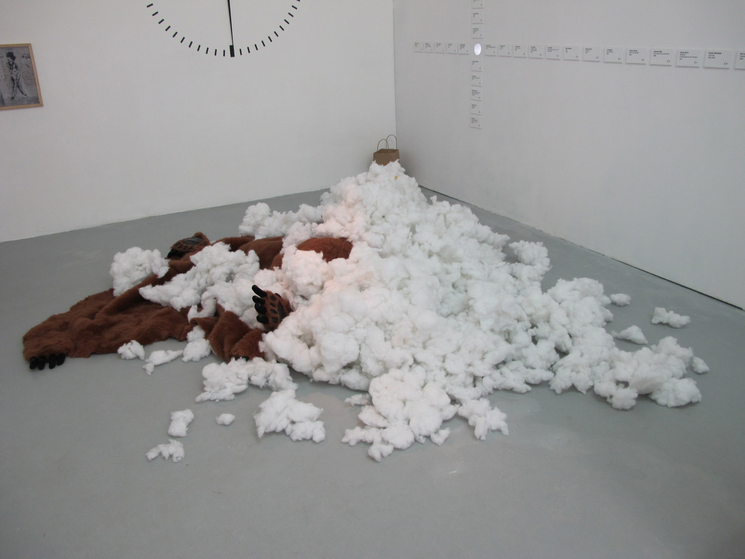 Clean Job, 2011. Installation, stuffed bear ripped-open Installation view, Galerie Alberta Pane, Paris.