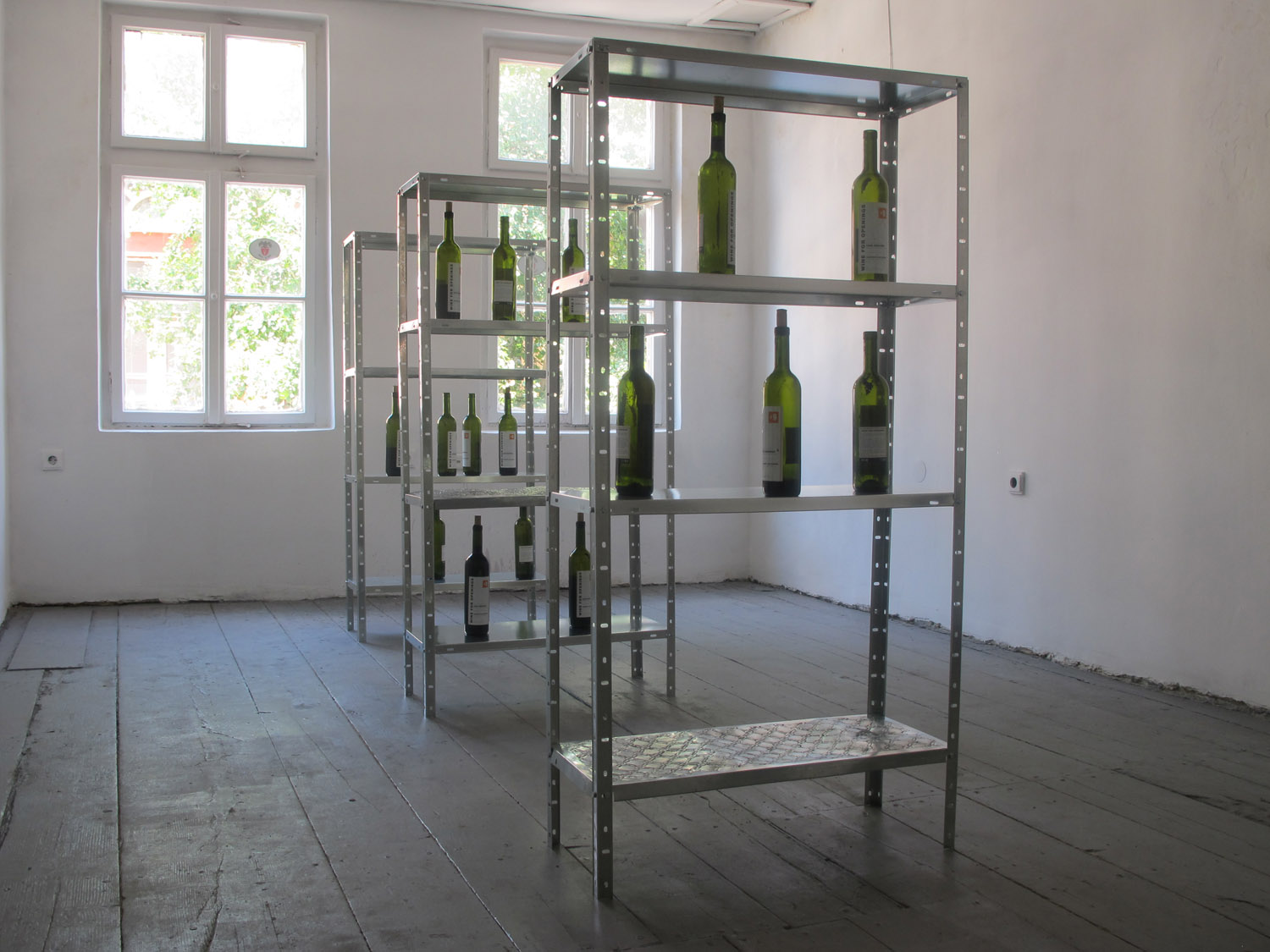 Already Made 8, 2014. A series of 3 handmade metal stands, ornamented by Anastas Moudov. Installation view, Sariev Project Space, Plovdiv.